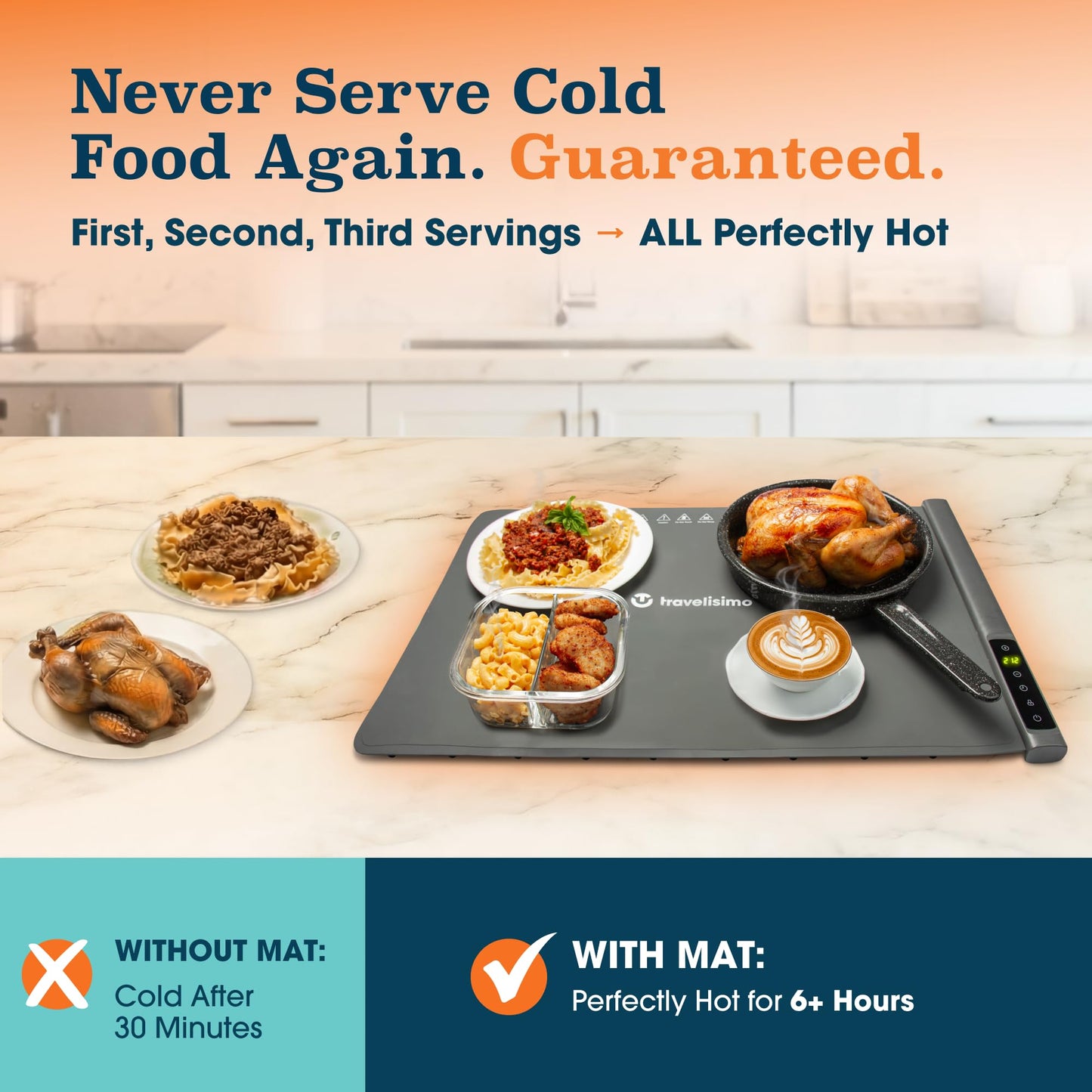 TRAVELISIMO Warming Mat for Food, 24x16in Warming Trays For Buffets Party & Family Dinners - Food Warming Mat keeps Meals Warm & ready to Serve, Electric Warming Tray With Elegant Design For any Table