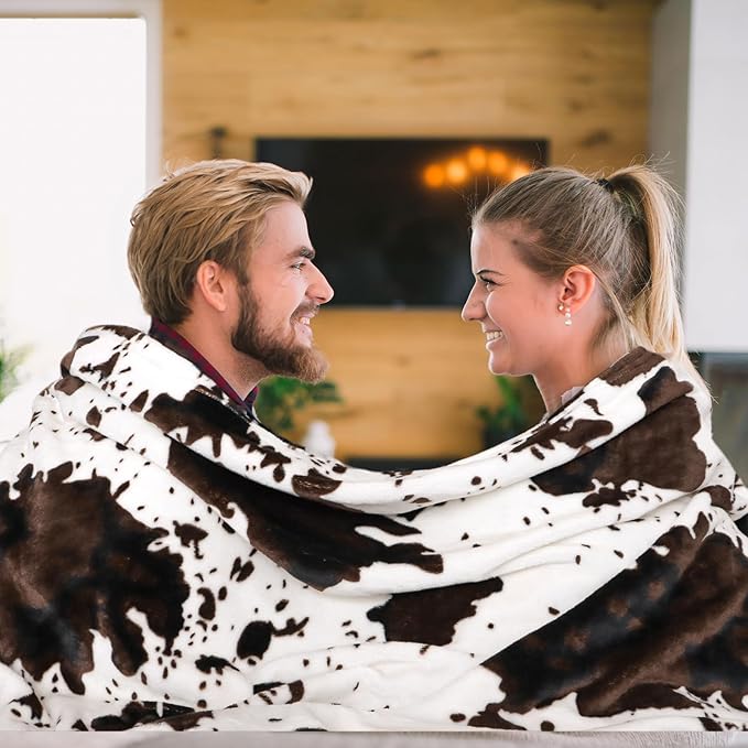 Cow Print Queen Blanket - Fuzzy Fleece Soft Fuzzy Fleece Cozy Large Throw for Bedroom Livingroom All Season Decorative, Farmhouse Decor