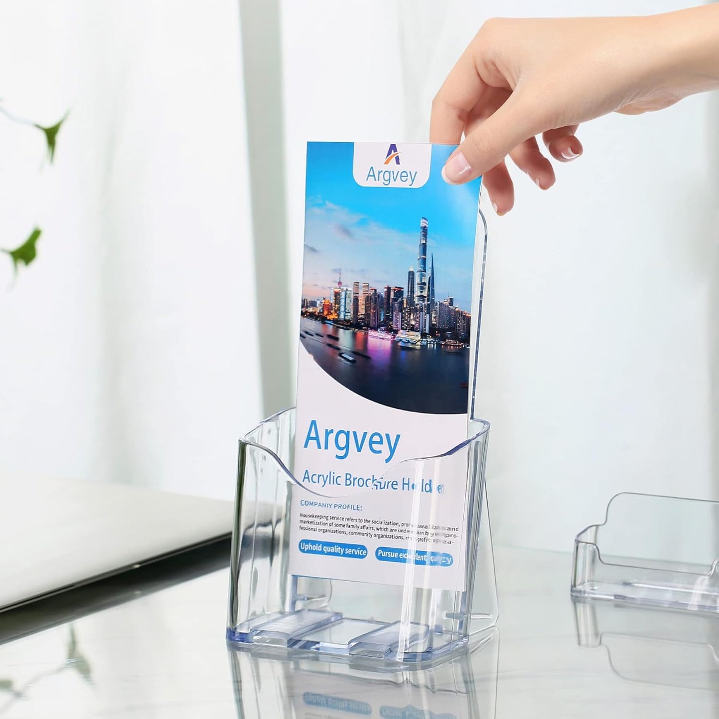 4Pcs Acrylic Brochure Holder, Plastic Trifold 4 Inches Wide Pamphlet Holder Wall Mount/Countertop Organizer for Display Flyer, Booklet, Document, Literature