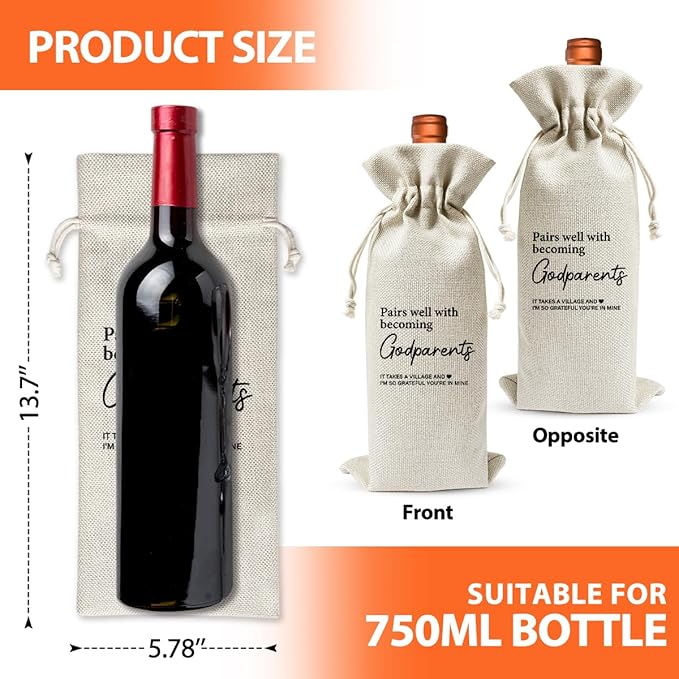EUFJDKSL Godparents Wine Gift Bag For Proposal Godfather Godmother Baptism Auntie Uncle, Burlap Wine Bottle Cover Gift Bag For Mother’S Day, Thanksgiving Gifts
