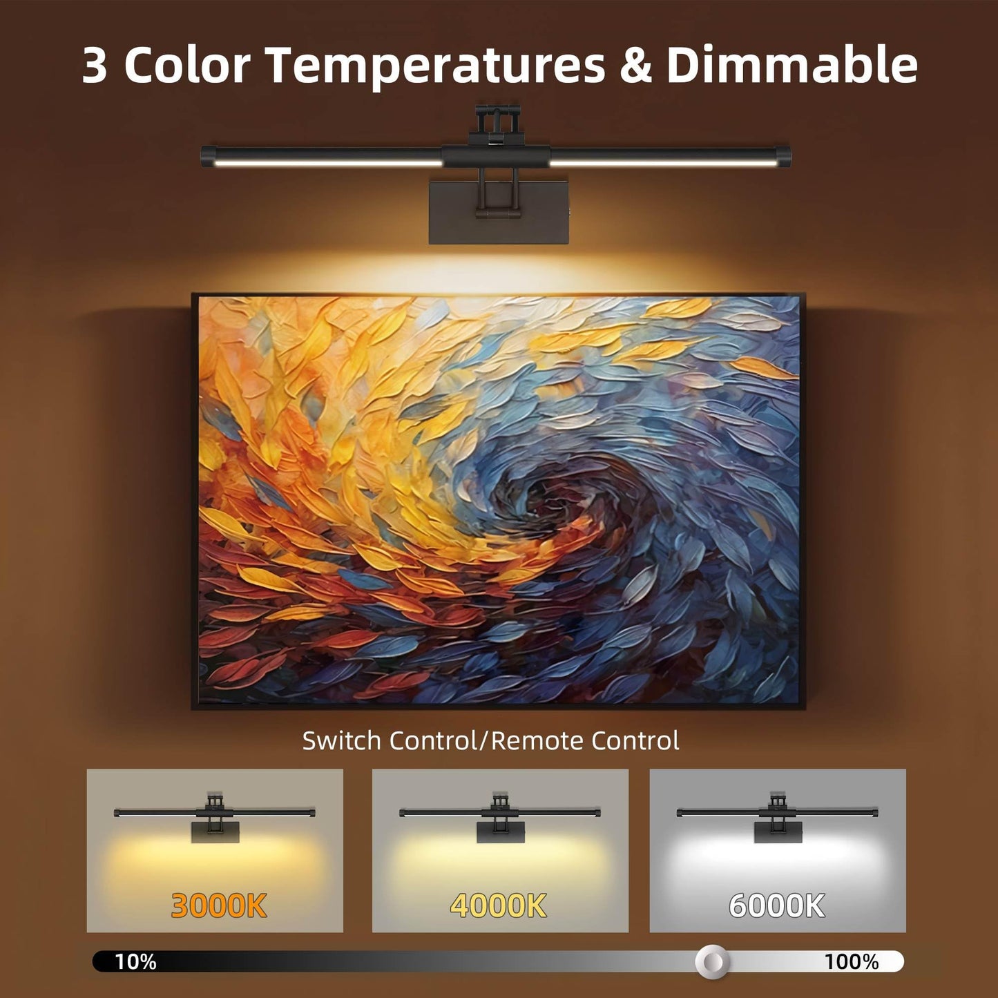 24 Picture Lights For Wall Battery Operated  Wireless Picture Lights With Remote  Rechargeable Wall Light 3000K/4000K/6000K Dimmable  Art Lighting For discomfort-reducingtings Frame Gallery Dartboard Light  Black
