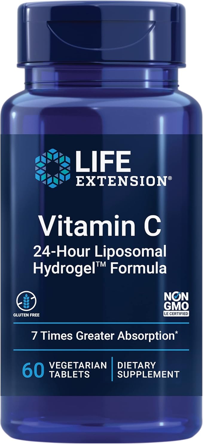 Life Extension Vitamin C 24-Hour Liposomal Hydrogel™ Formula, absorbs Better Than Standard Vitamin C, up to 24 Hours, get The Most Out of Your Vitamin C, Gluten-Free, Non-GMO, Vegetarian, 60 Tablets