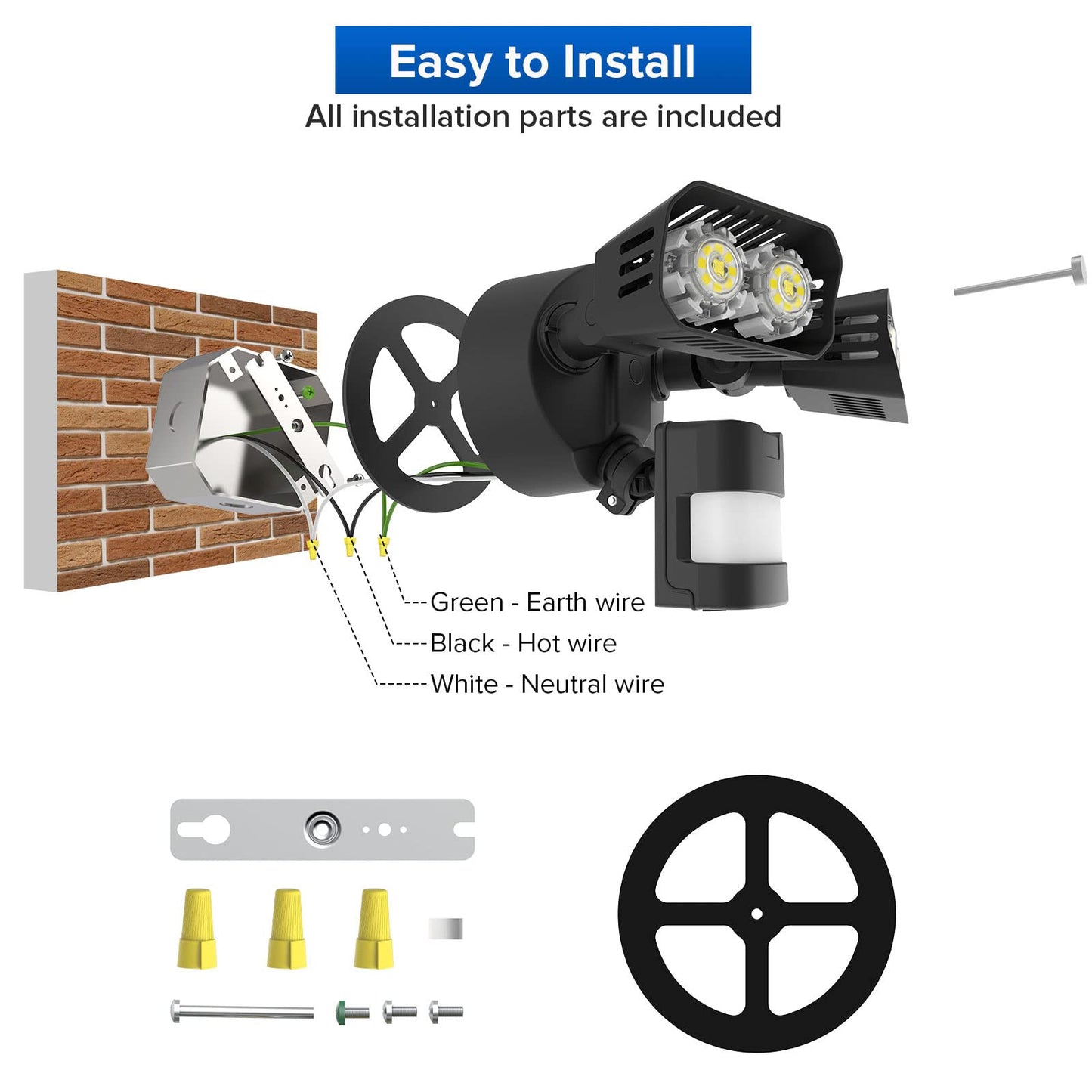 Sansi Led Security Lights 18W Motion Sensor Floodlights 1800Lm 5000K Waterproof Dual-Head Black