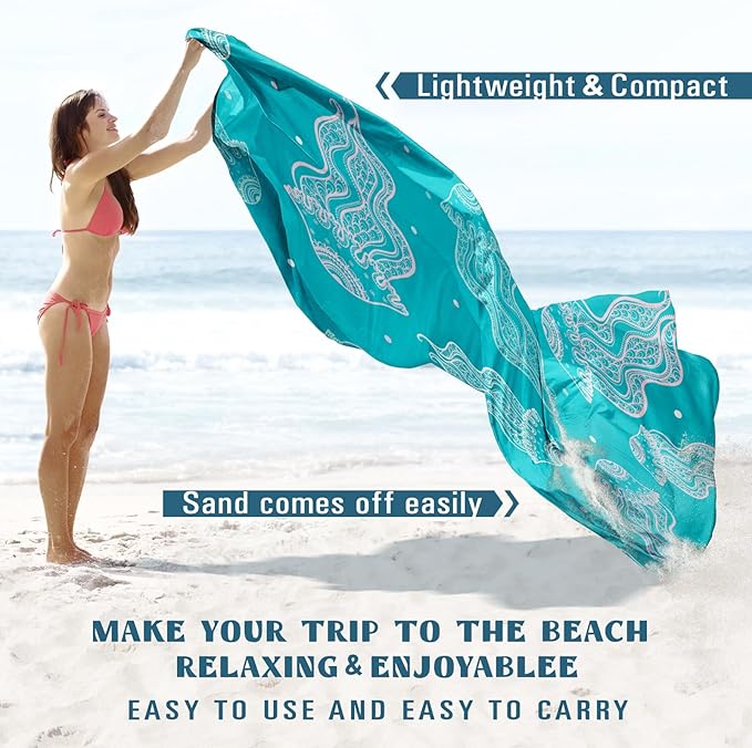 Beach Blanket Sandproof Waterproof 78''×81''1-5 Adults Oversized,Compact Lightweight Durable Beach Mat for Travel Camping Hiking Picnic Blanket