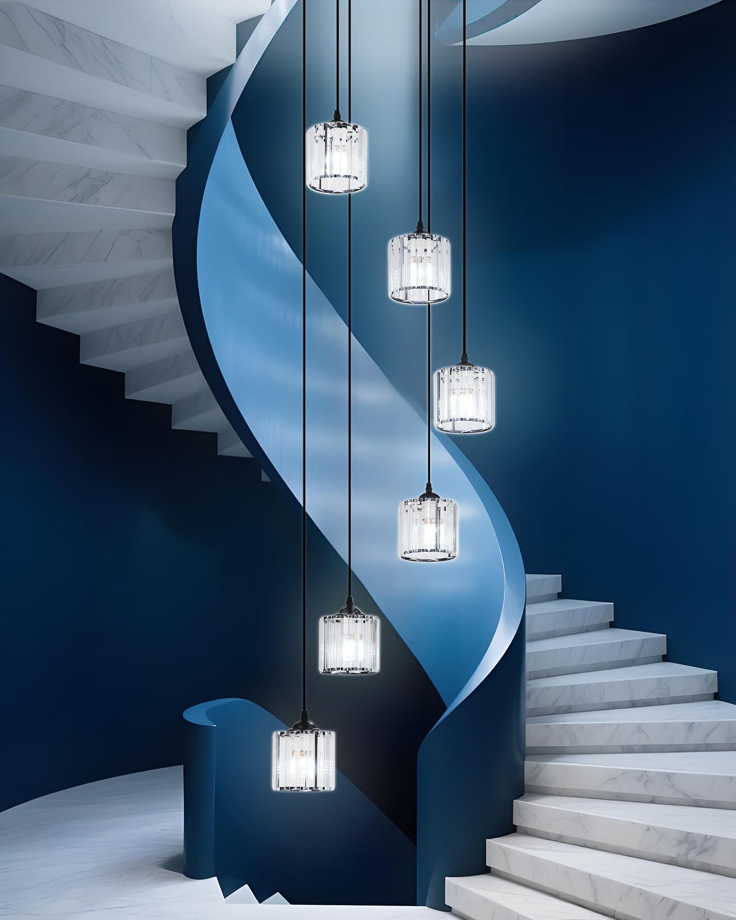Meimond Long Chandeliers For High Ceilings Modern Crystal Pendant Light Raindrop Drop Lamp Hanging Flush Mount Lighting Fixtures For Spiral Staircase Foyer Entryway Living Room Black (12 Lights)