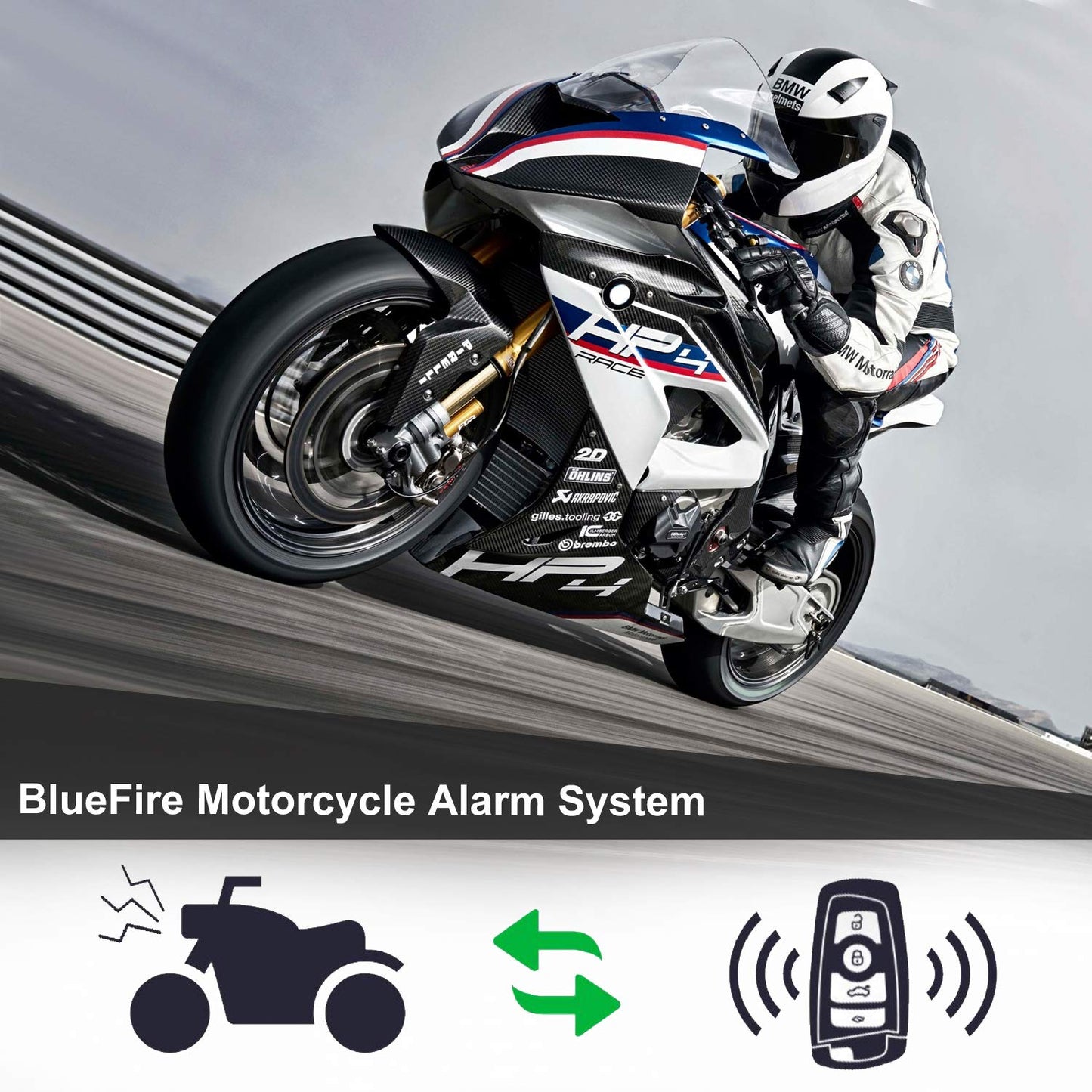 Bluefire Motorcycle Security Kit Alarm System Anti-Hijacking Cutting Off Remote Engine Start Arming Disarming