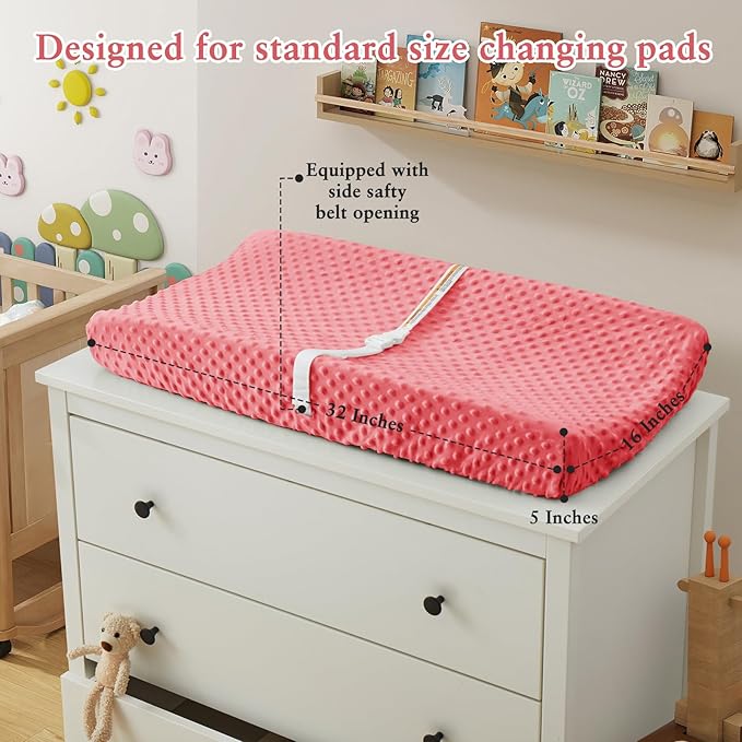 Homiest 2 Pack Changing Pad Cover, White + Pink Changing Table Sheets, Ultra Soft Fleece Minky Dot Fabric, Breathable Comfortable Diaper Pad Cover for Girls and Boys, Machine Washable
