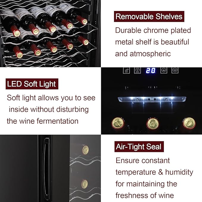 Winado Wine Cooler Refrigerator, 34 Bottle Freestanding Compressor Wine Cooler w/Digital Temp Control, Mini Wine Fridge with Double-Layer Glass Door & Removable Shelves