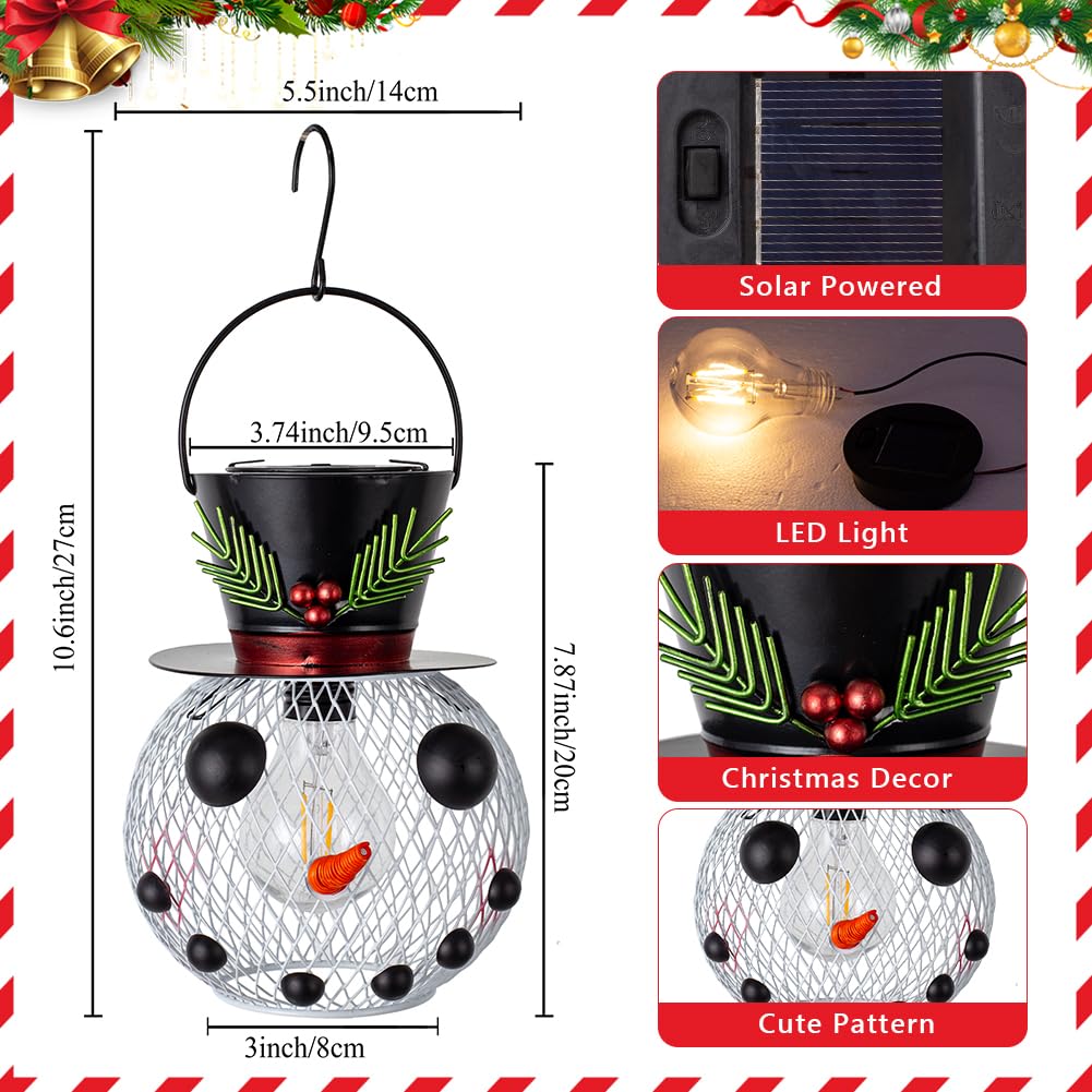 Starsoul Solar Christmas Snowman Lanterns Outdoor Waterproof  Hanging Christmas Led Solar Light Decorations  White Holiday Snowman Lantern For Garden  Patio  Yard  Porch  Gifts For Mom