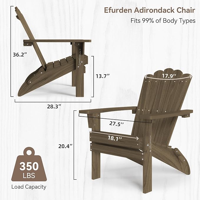 Folding HDPE Adirondack Chair, Weather-Resistant Patio Chair with Wide Armrests & High Backrest, Fire Pit Chair for Garden, Backyard, Porch - Light Brown