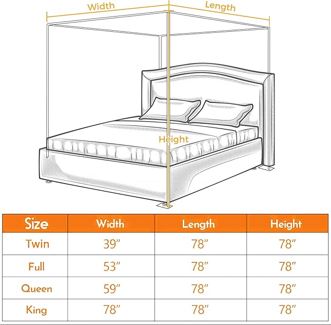 Stainless Steel Canopy Bed Frame Metal Frame with 4 Corners Design Sturdy Bed Canopy Frame for Wood Bed, Queen Size