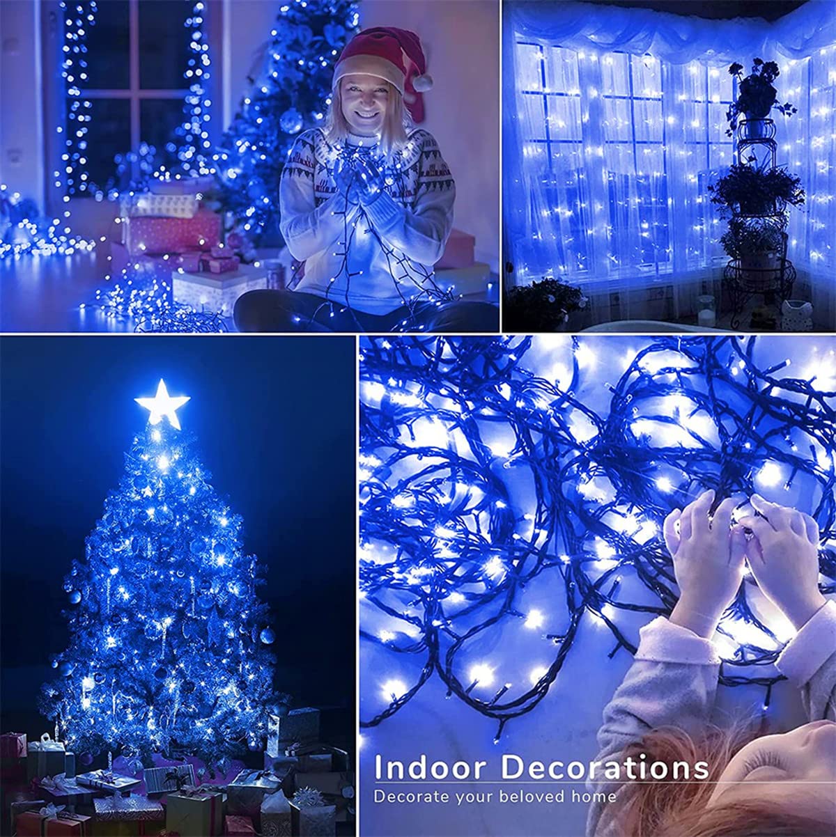 MZD8391 Christmas String Lights 300LED 105FT Blue Outdoor Indoor 8 Modes QL300AE