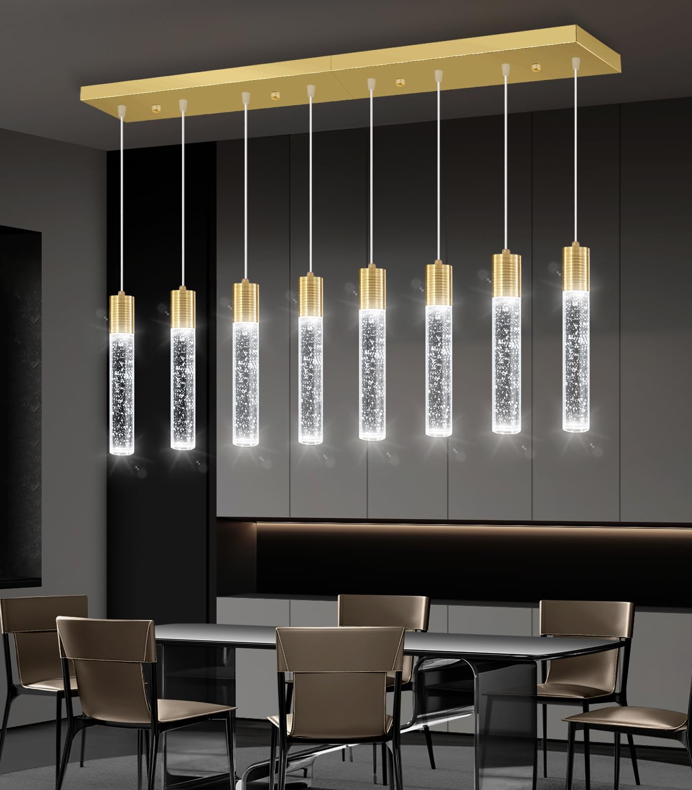 Dolria 8-Lights Modern Crystal Chandeliers For Kitchen Island Pendants Lighting Fixture For Dining Room Led Ceiling Light For Hallway Foyer 6000K Sliver