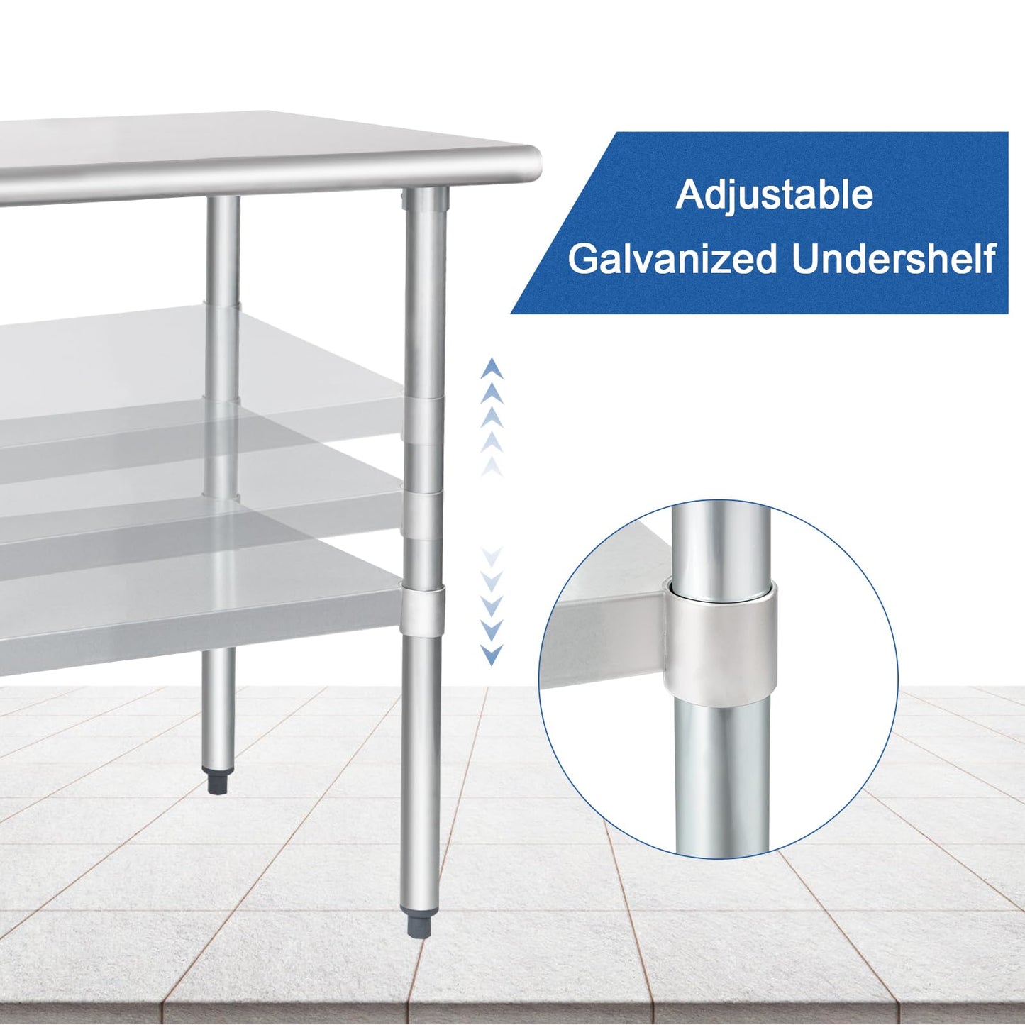 HARDURA Stainless Steel Table 30X72 Inches with Undershelf and Galvanized Legs NSF Heavy Duty Commercial Metel Table for Food Prep