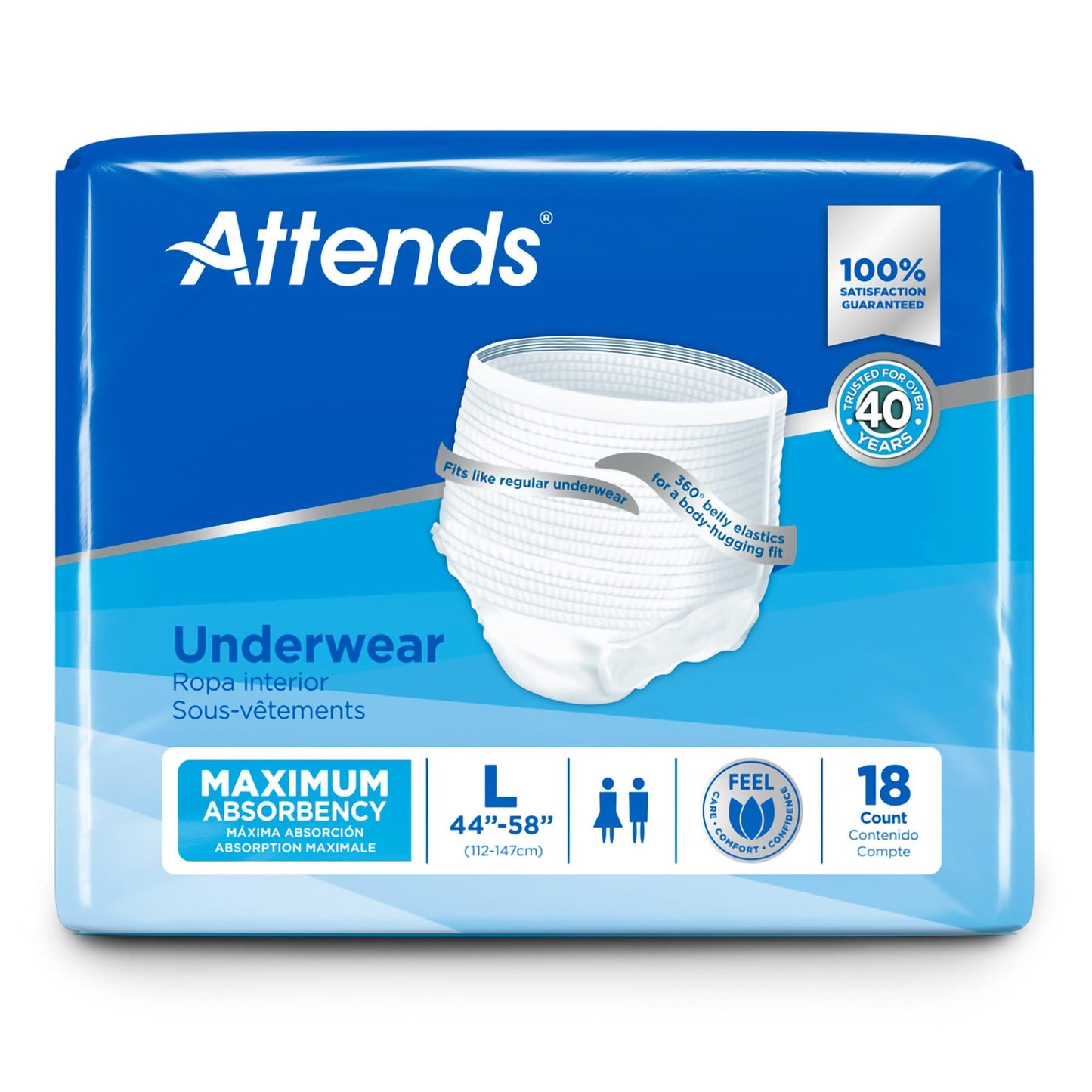 Attends Adult Absorbent Underwear, Large [72 Count] - Maximum Absorbency for Men and Women - Disposable Pull-On Diapers with Tear-Away Sides and Breathable Waistband - AP0730