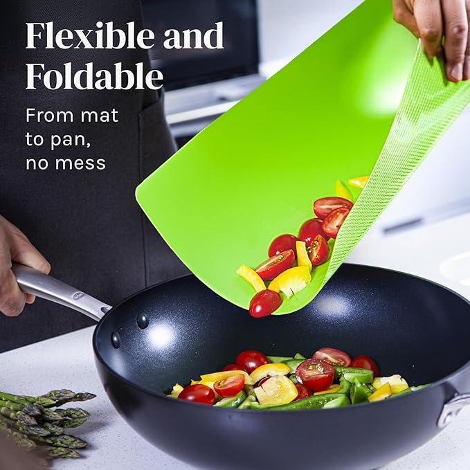 Cooler Kitchen Extra Thick Flexible Plastic Cutting Board Mats with Food Icons & EZ-Grip Waffle Back, (Set of 6) Dishwasher Safe