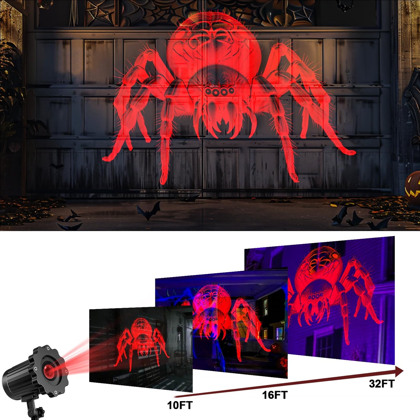 Halloween Projector Lights Outdoor Indoor - 3D Dynamic Halloween Decorations  Waterproof Holiday Light For Window  Wall Cemetery  Holiday Decor-Spider