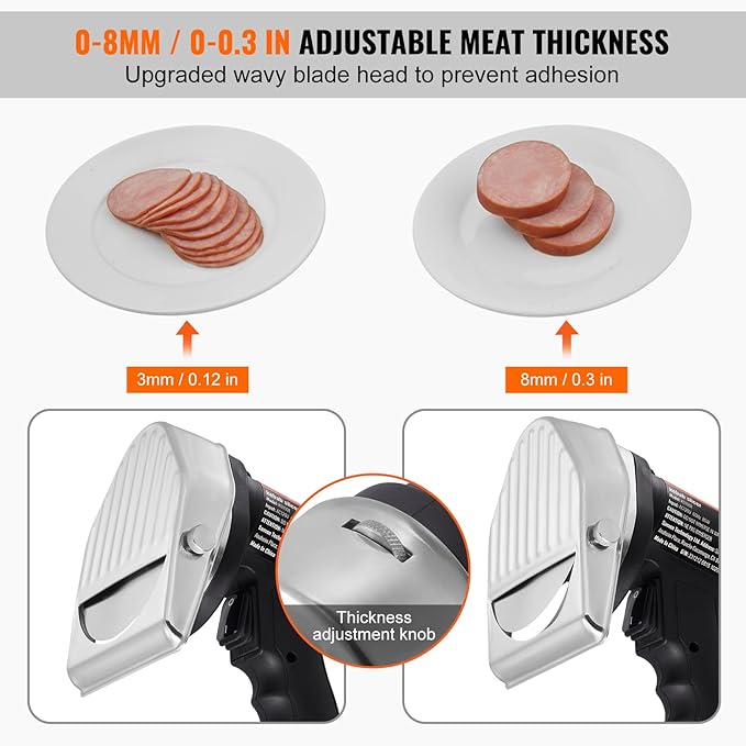 VEVOR Electric Shawarma Knife, 80W Professional Turkish Kebab Knife, Commercial Stainless Steel Gyro Cutter, Doner Kebab Meat Slicer with 2 Blades, Φ4/100mm Blade Diameter, 0-8mm Adjustable Thickness