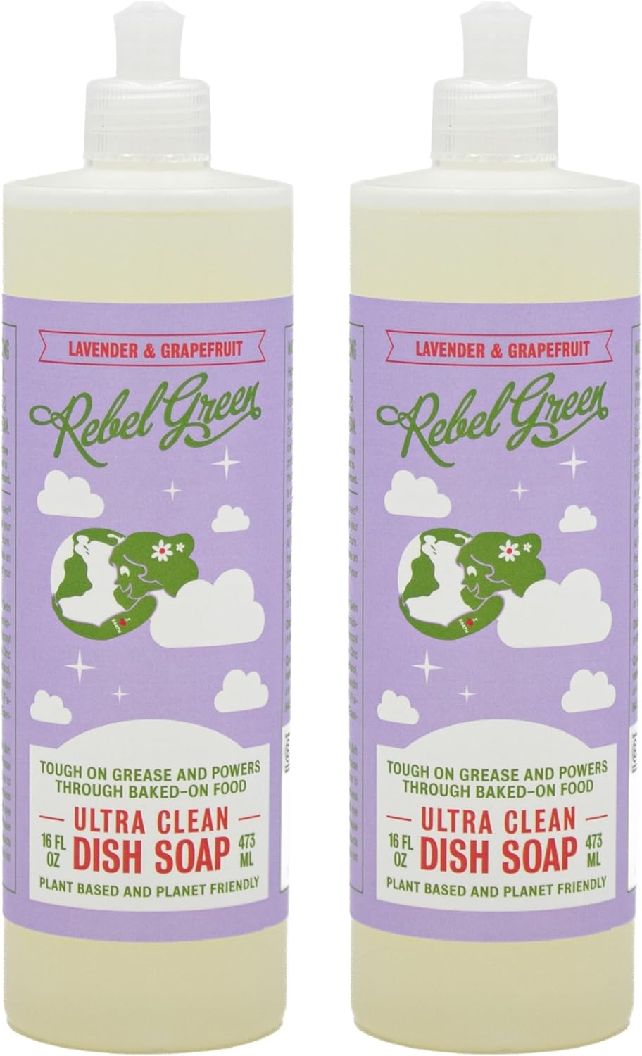Rebel Green Super Deluxe Dish Soap - Natural Dishwashing Soap - Liquid Dish Detergent - Sustainable Dish Liquid Scented with Lavender & Grapefruit - (16 oz Bottles, 2 Pack)