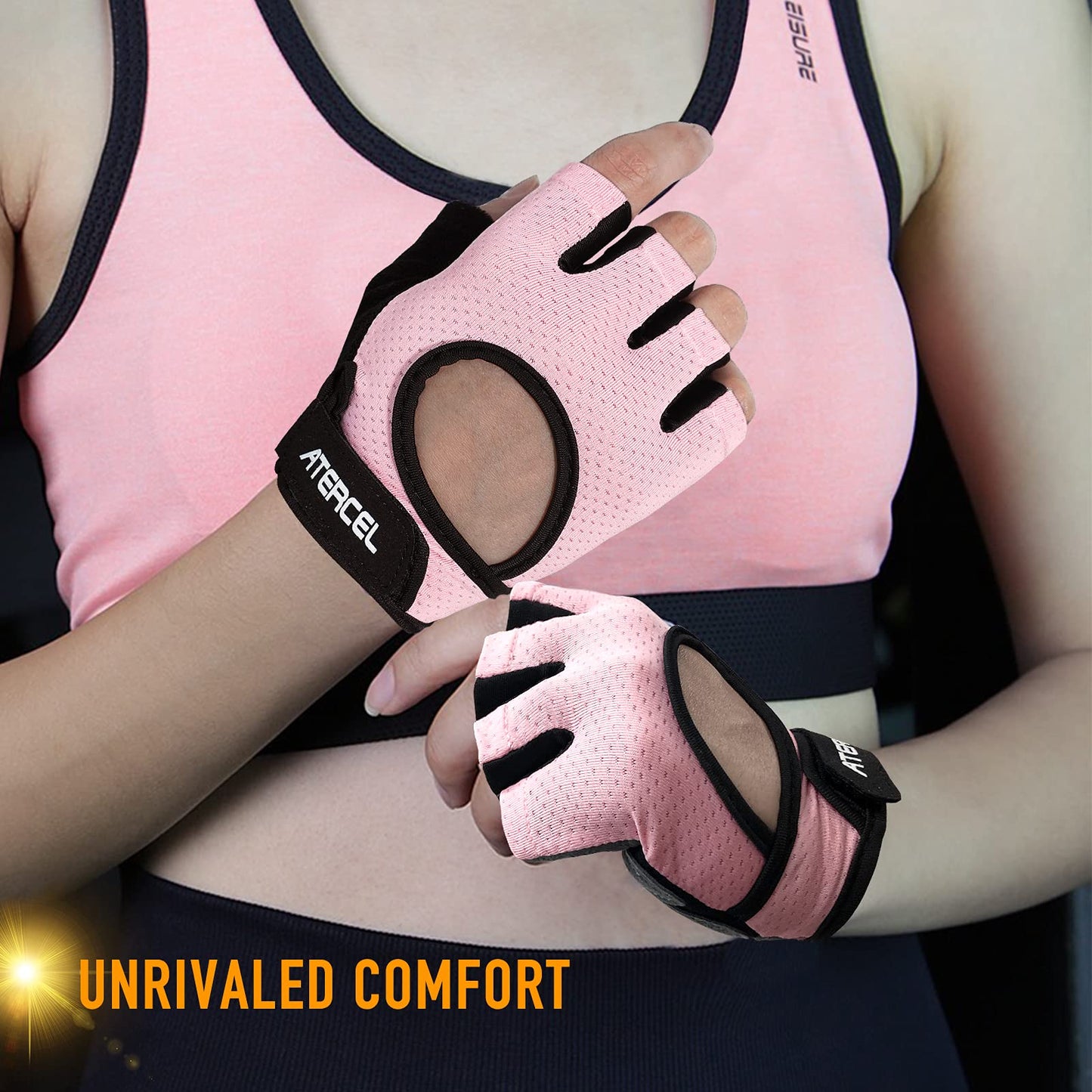 ATERCEL Weight Lifting Gloves Full Palm Protection, Workout Gloves for Gym, Cycling, Exercise, Breathable, Super Lightweight for Men and Women(Pink, L)