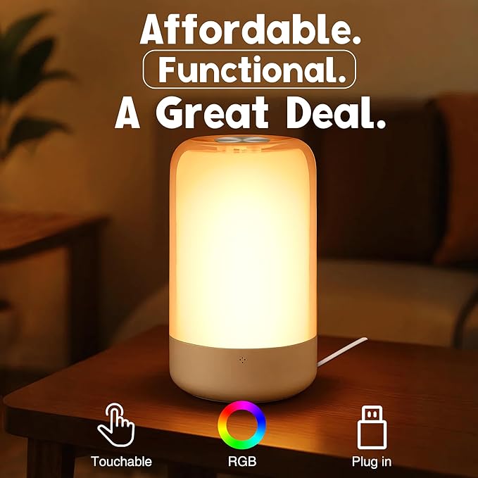 Small Touch Night Table Lamp for Bedroom Bedside Nightstand, Small Spaces Plug in Desk Light for Nursery/Ambient/Kids/Living Room
