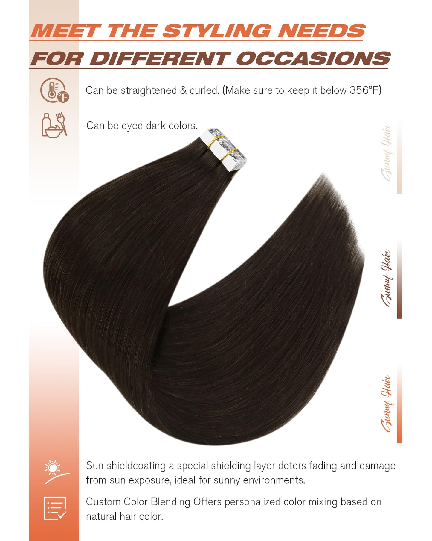 Sunny Hair Tape in Hair Extensions Real Human Hair Invisible Remy Hair Extensions Tape ins for Women Dark Brown 12 inch 20Pcs