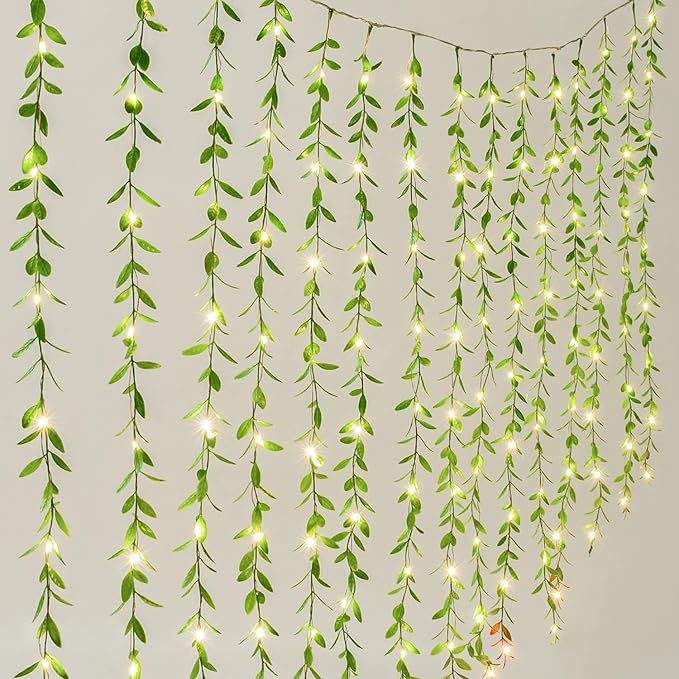 Lvydec Artificial Vines Curtain Lights, Fake Greenery Garland Willow Leaves with Lights for Wedding Party Backdrop Baby Sh...