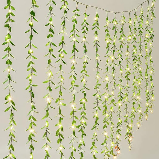 Lvydec Artificial Vines Curtain Lights, Fake Greenery Garland Willow Leaves with Lights for Wedding Party Backdrop Baby Sh...