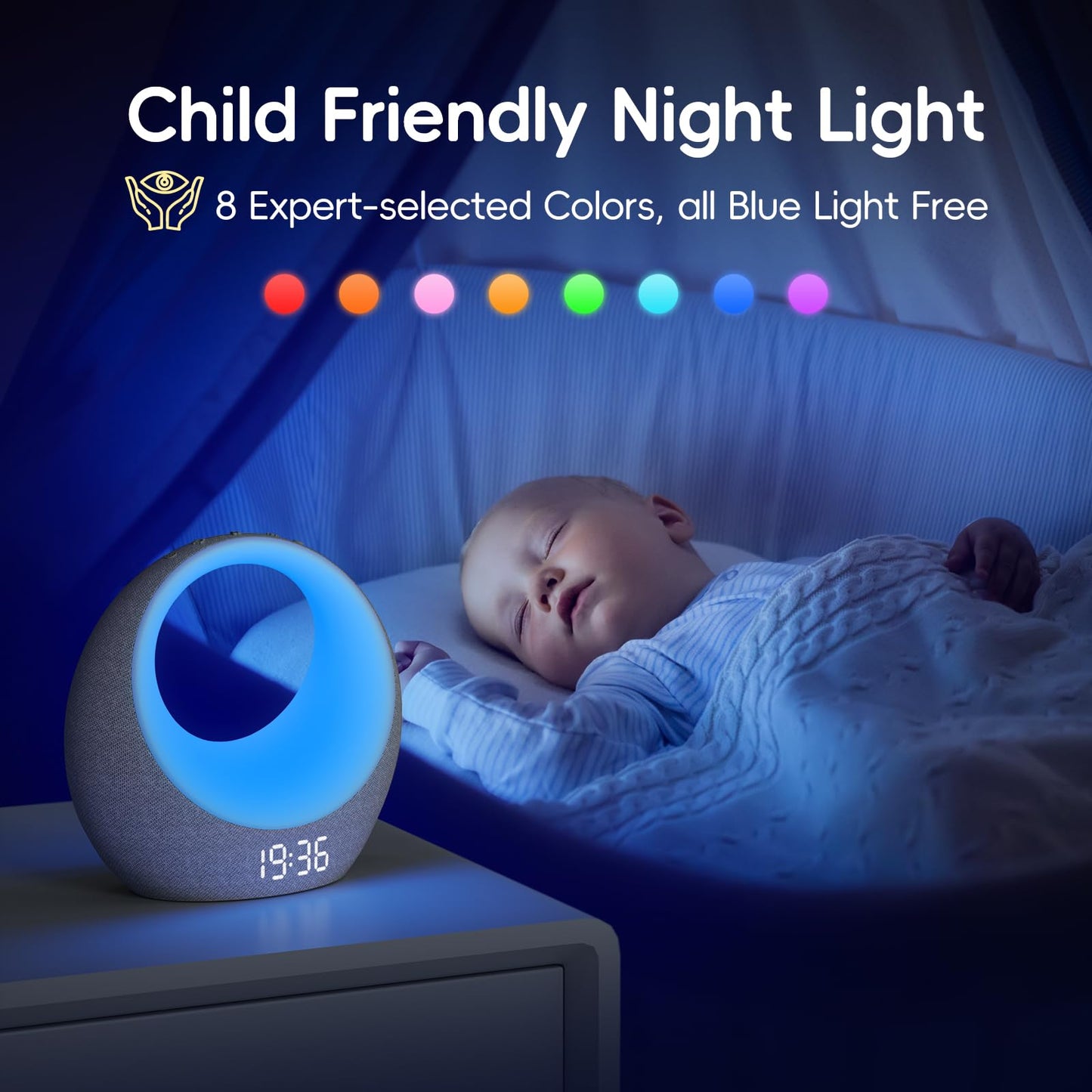 Gianna Baby Sound Machine - Auto-Soothing, Customizable Recording, 26 Soothing Sounds, 8 Eye-Care Lights, APP-Controlled White Noise Machine, Rechargeable Sleep Trainer - Ideal for Nurseries, Bedrooms
