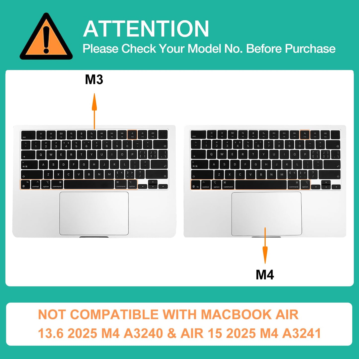 Mosiso Keyboard Cover Skin Compatible With Macbook Air 15 Inch M3 A3114 M2 A2941/Air 13.6 A3113 A2681/Pro 14/16 M4 M3 M2 M1, Bla