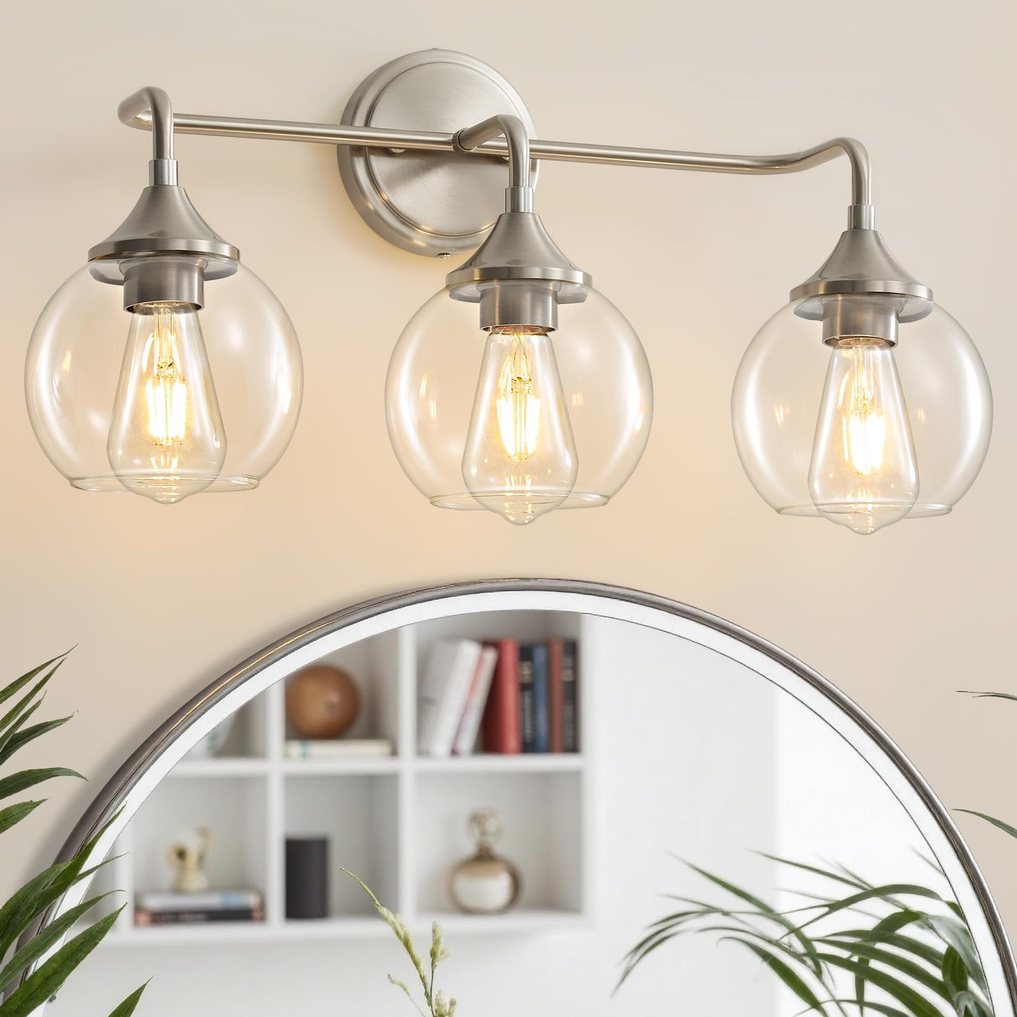 Gednbo Bathroom Light Fixtures 3 Light Bathroom Vanity Light With Clear Glass Shade  22 Inch Vanity Lighting Fixtures Over Mirror  Vanity Lights Fixture (Exclude E26 Bulb) - Brushed Nickel