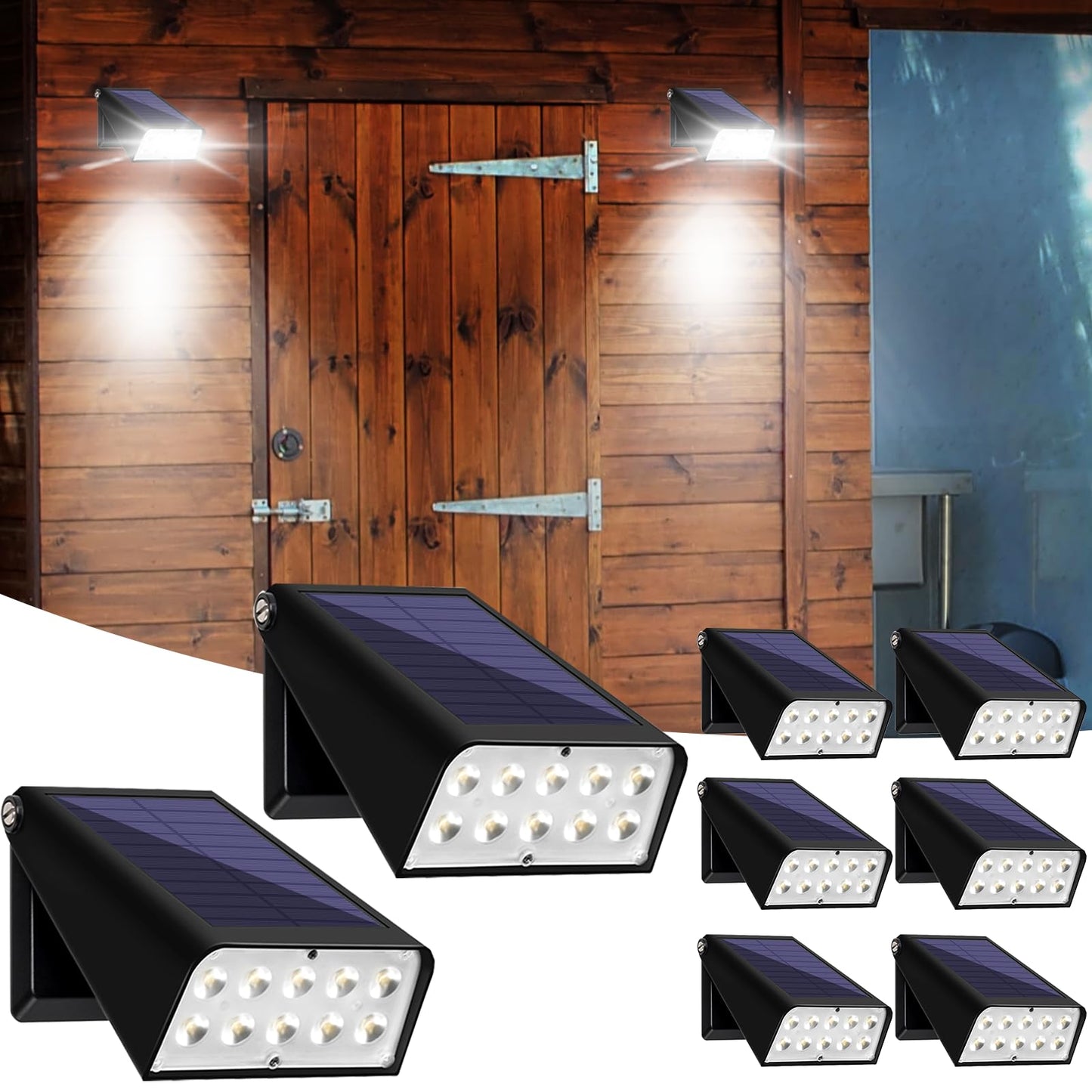 GUYULUX Solar Security Spot Lights, 90° Adjustable, IP65 Waterproof, 8-Pack Daylight White, ABS + Aluminum, Black