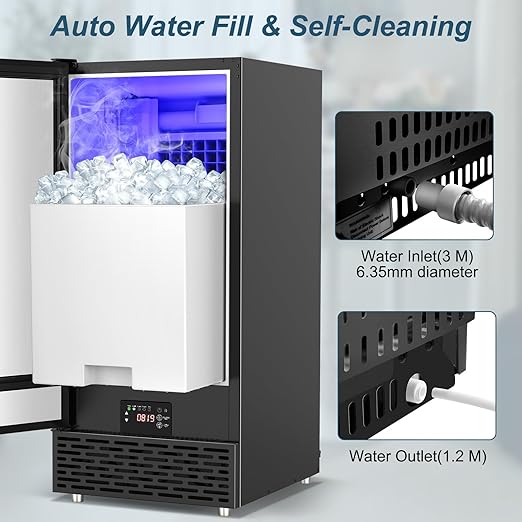 Commercial Ice Maker Machine 120 LBS/24H, 40 Ice Trays 60 LBS Cold Preservation Bin for 4-6 H, Freestanding Undercounter Ice Maker Stainless Steel, Ice Machine for Restaurant Bar Kitchen Cafe, Black