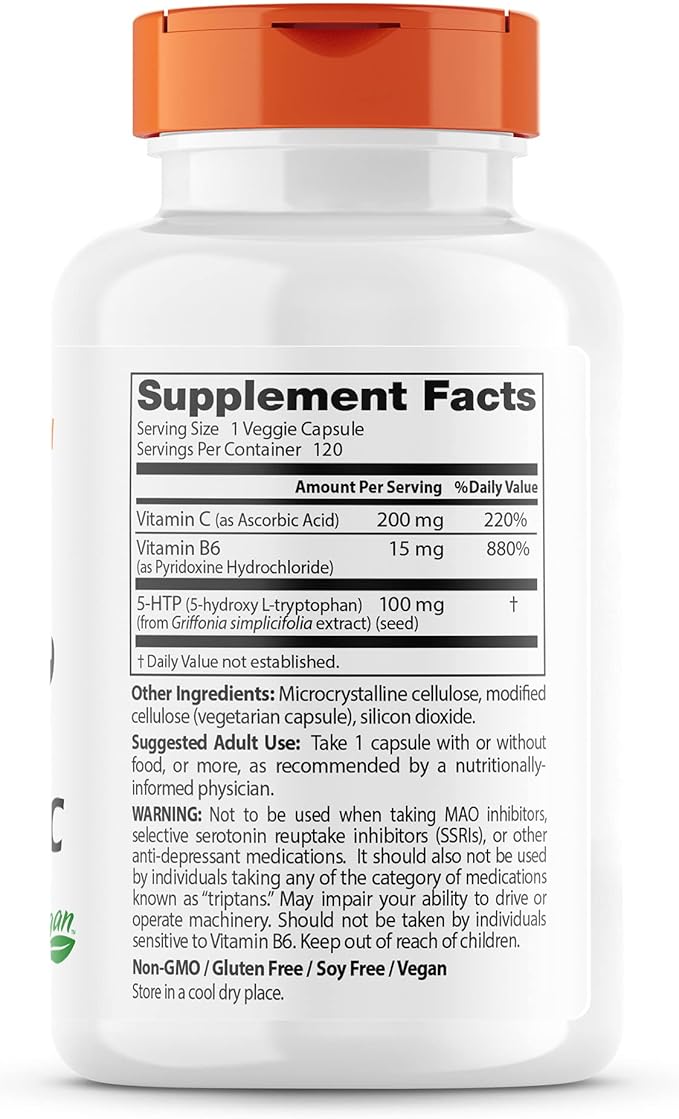 Doctor's BEST 5-HTP Enhanced with Vitamins B6 & C, Non-GMO, Vegan, Gluten & Soy Free, 120 Count (Pack of 2)