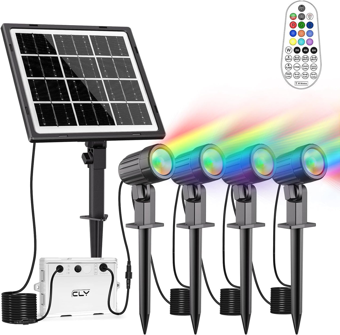 Cly 4-In-1 Solar Spot Lights Outdoor Color Changing  Solar Landscape Spotlights Rgb Lighting Ip66 Waterproof 45.93Ft Cable Auto On/Off Adjustable Garden Spotlight For Yard  Garden  Pool  Lawn  Statue