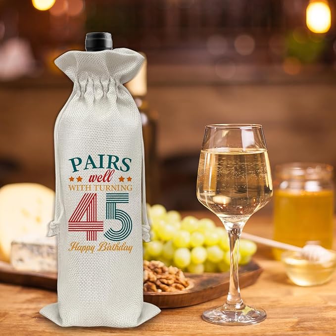 45th Birthday Gifts Wine Bag Congratulations Gifts for Women Men Parents Mom Dad Anniversary Favors 1979 with Time Information Wine Gift Bag
