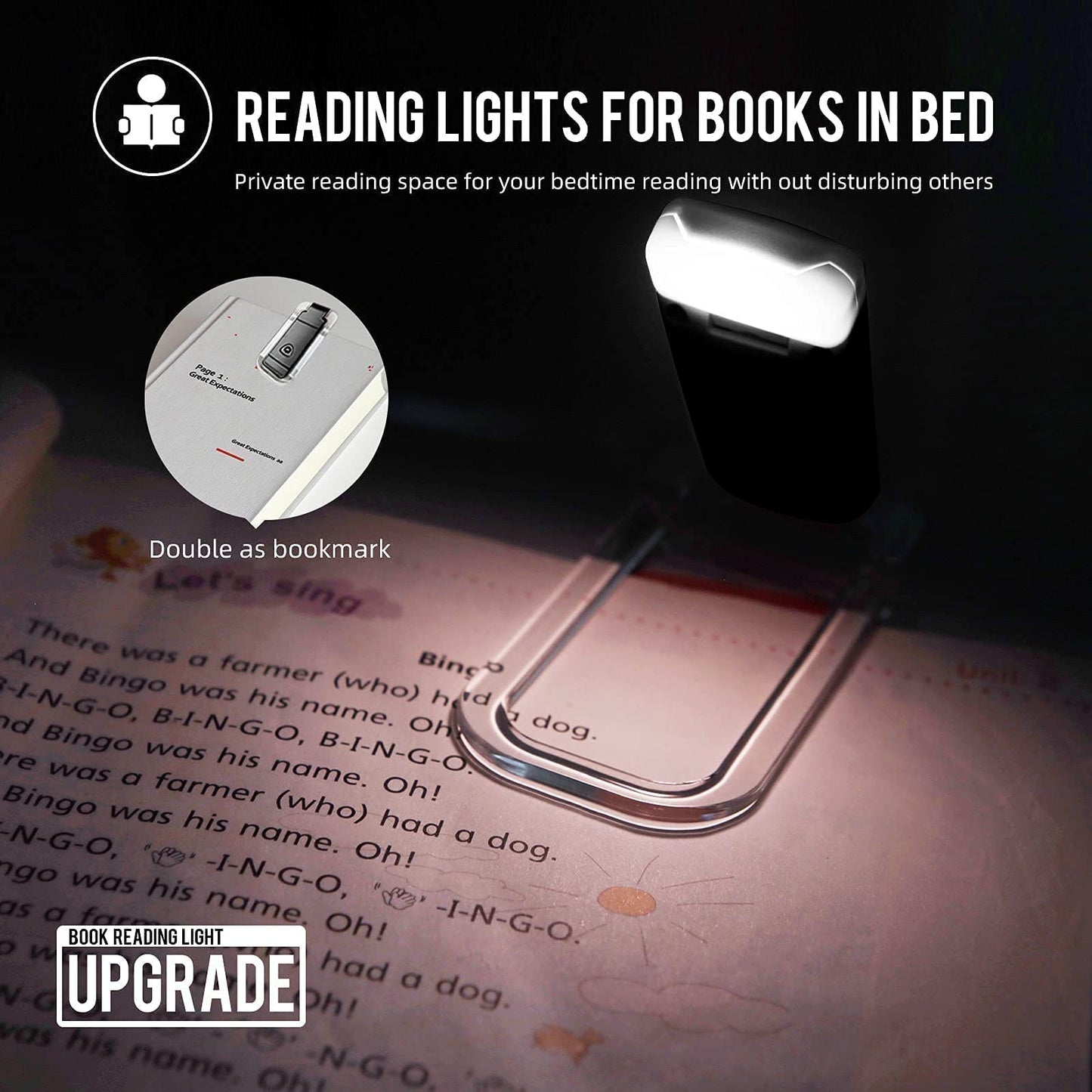 Egwaser Portable Usb Rechargeable Led Book Reading Light - 3 Brightness Levels, Eye-Protection, Clip-On Design, Black