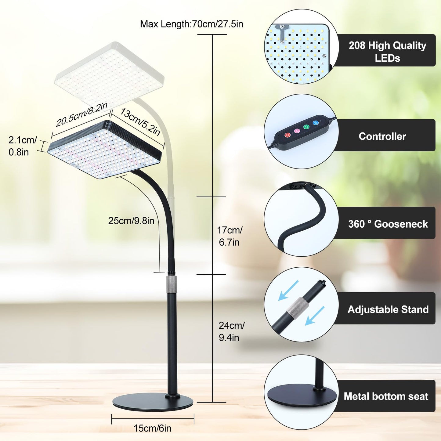 Orchbloom Tabletop Grow Light 25W Full Spectrum with Timer 1Head Black Zinqolay