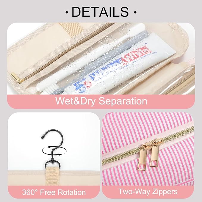 TOPEAST Hanging Toiletry Bag for Women - Travel Toiletry Bag Makeup Bag, Portable Toiletries Cosmetic Bag, Airplane Travel Essentials - Letter W, Blue