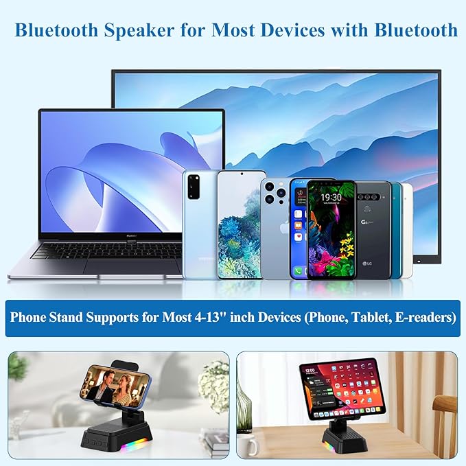 Gifts for Men Women, Cell Phone Stand with Bluetooth Speaker and Ambient Light, Stereo Sound, Adjustable Phone Holder, Cool Tech/Christmas/Birthday Gift Idea for Dad Mom Husband
