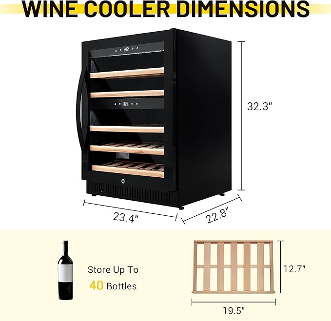 CT Copper Tailor 40 Bottles Outdoor Wine Cooler,Dual Zone Wine Fridge,Freestanding or Built-In Installation,LED Touch Control, for Home,Office,Bar,3.9 Cu.Ft