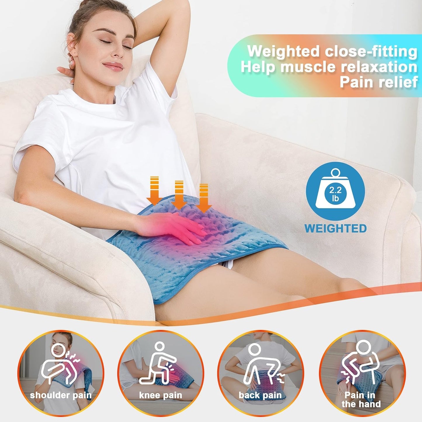 Deepsoon Heating Pad,Electric Heating Pads for Back,Neck,Abdomen,Moist Heating Pad for Shoulder,Knee,Arms,Legs,Dry/Moist Heat & Auto Shut Off,Christmas Gifts for Men and Women,Weighted Blue,24x12 Inch
