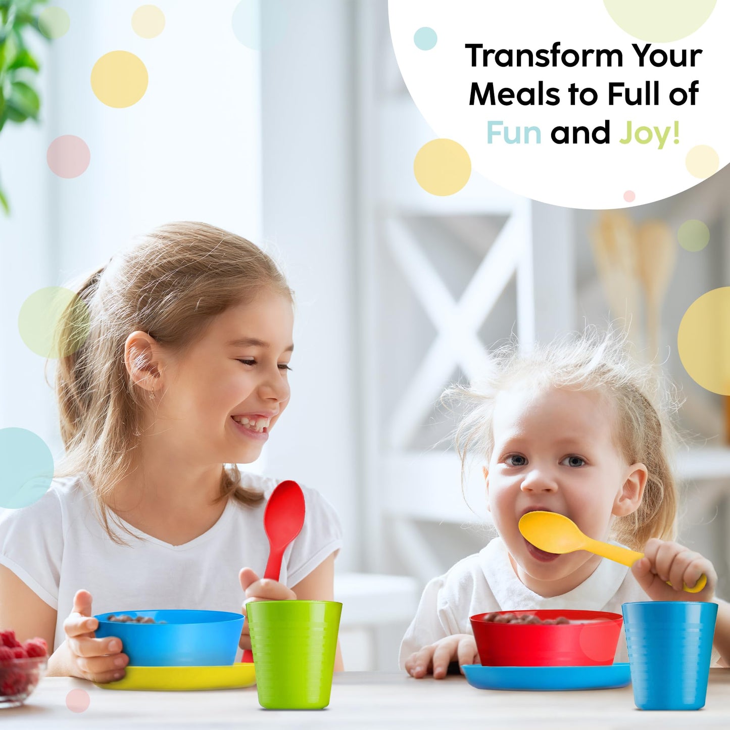 PLASKIDY Kids Plastic Cups Set of 12 Toddler Cups 8 Ounce Children Drinking Tumblers - Reusable Dishwasher Safe BPA Free