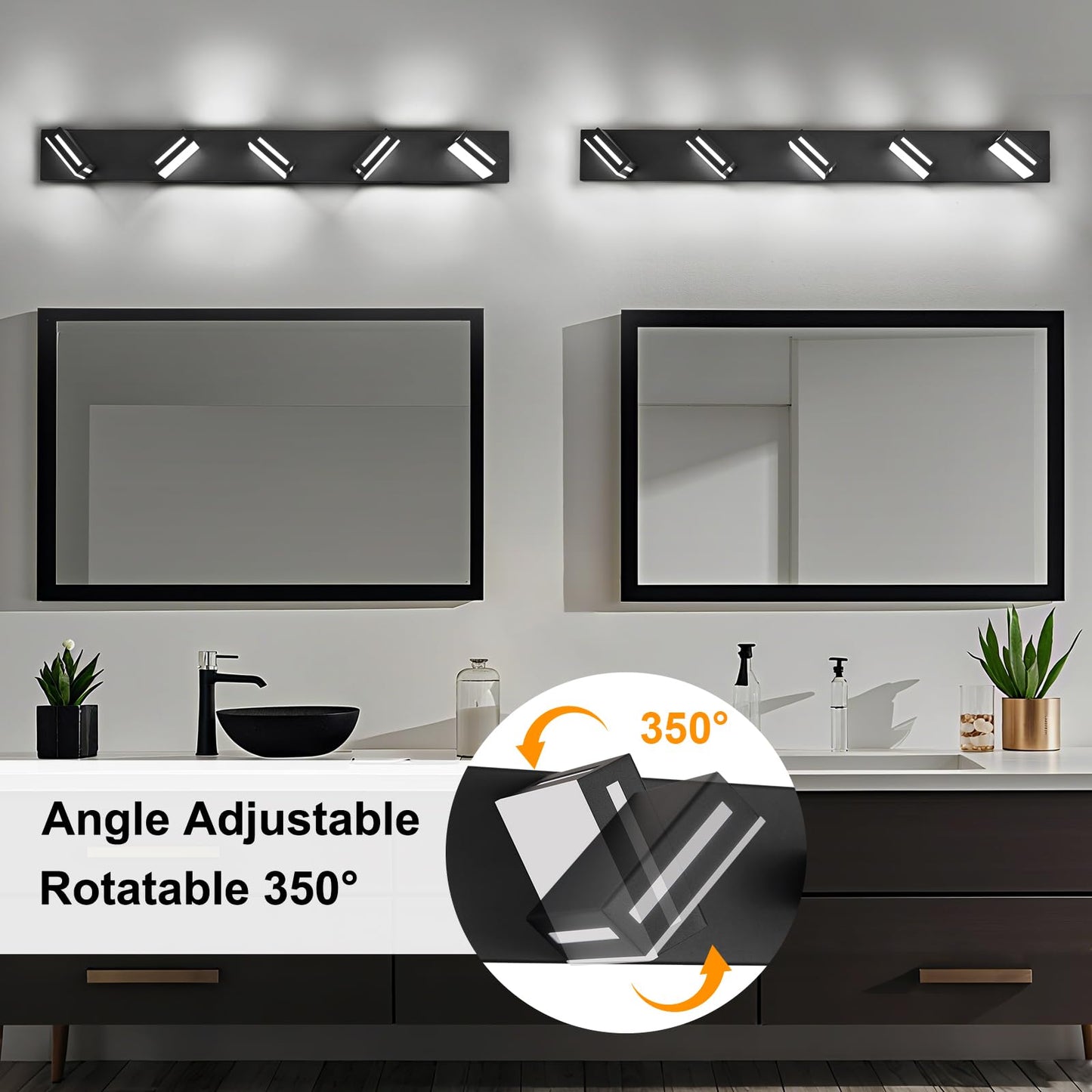 Donrao 40-Inch 5-Light LED Modern Black Bathroom Vanity Light Fixtures Over Mirror, Bathroom Lighting Fixtures with Cool White 6000K, Vanity Wall Lights for Bath Restroom Powder Room