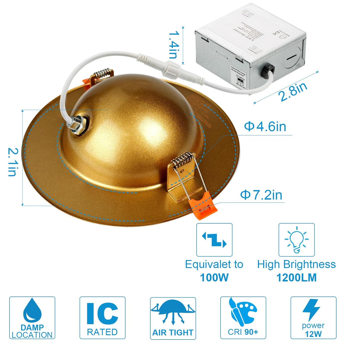 Lightdot 6 Pack 6 Inch Led Gimbal Recessed Lighting  360+90 Adjustable  3Cct Selectable & Dimmable (5%-100%)  1300Lm Ultra Bright Canless Downlight  Etl/Fcc Certified For Living Room/Kitchen-Gold