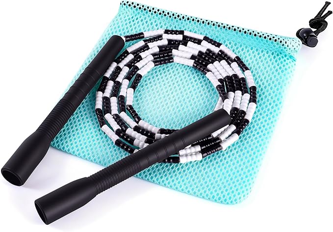 YUEDONG Adjustable Soft Beaded Jump Rope Recommended by World Champion Luke Boon for Adults Children - Tangle-Free Skippin...