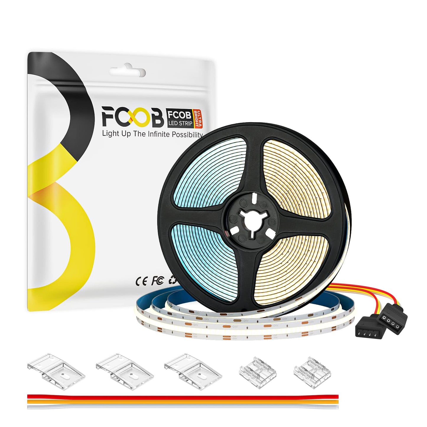 FCOB 16.4FT COB CCT LED Strip, DC24V, 3000K-6000K, High Density, Dimmable, IP30, Model: 157