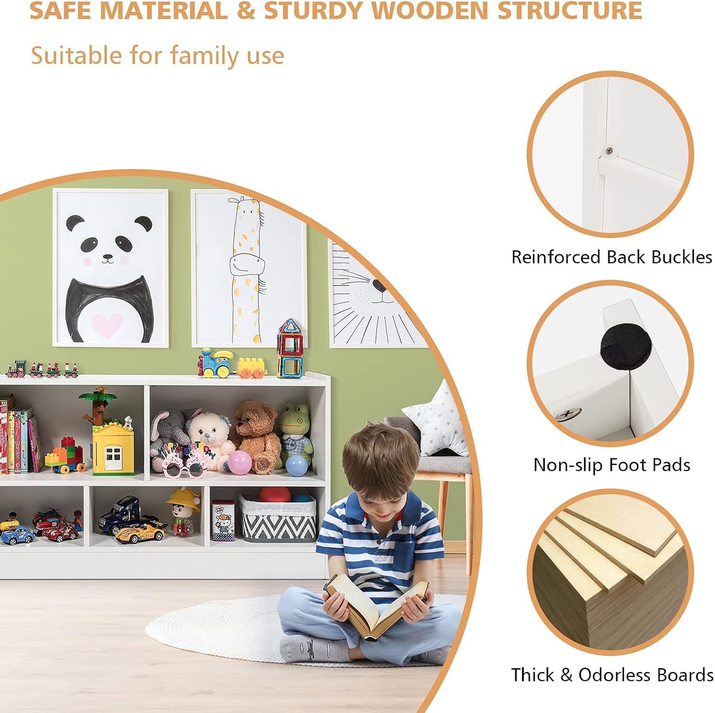 KOTEK Toy Storage Organizer, 5 Cubby Kids Bookshelf, Wooden 3-Tier Bookcase Storage Cabinet, Open Display Book Shelf for Daycare, Nursery, School Classroom, Living Room & Bedroom (White, 5 Cubes)