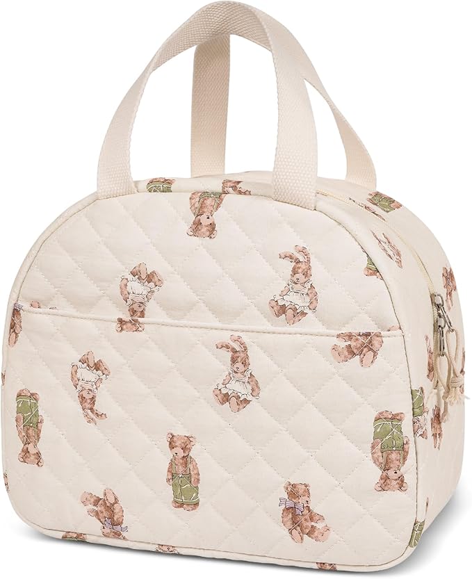 Lunch Box for Women,Cute Quilted Lunch Tote Bag,Reusable Insulated Lunch Box,Large Capacity Cooler Bag with Compartments for Work, Picnics or Travelling