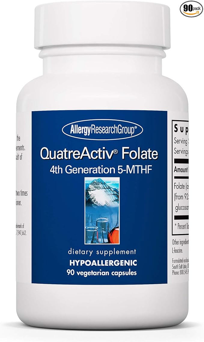 Allergy Research Group QuatreActiv Folate Supplement - Methylfolate, 5-MTHF, Methylation Support, Quatrefolic, Vegetarian Capsules - 90 Count